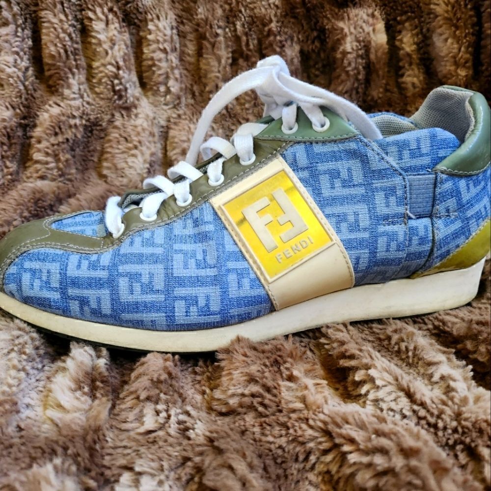 Authentic Fendi FF Logo Blue Canvas and Leather Women's  Sneakers - Picture 5 of 12